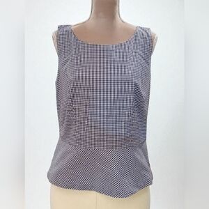 Talbots Blue White Gingham Womans Sleeves Tank Blouse Peplum Size 12 Tomato Girl